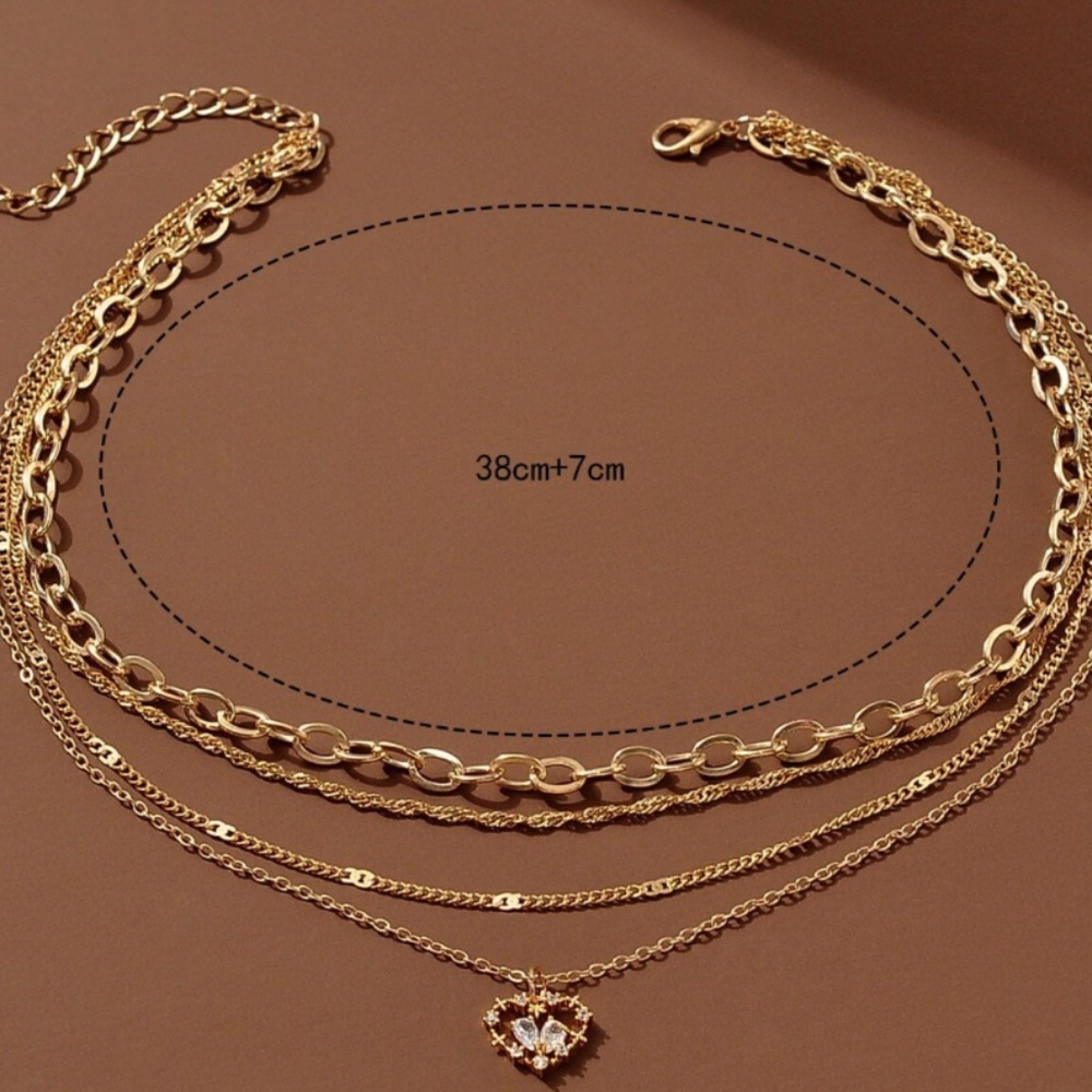 Heart Charm Layered Necklace Copper Jewelry - Zirconia Stones - One hook for all - Picture 2 of 6